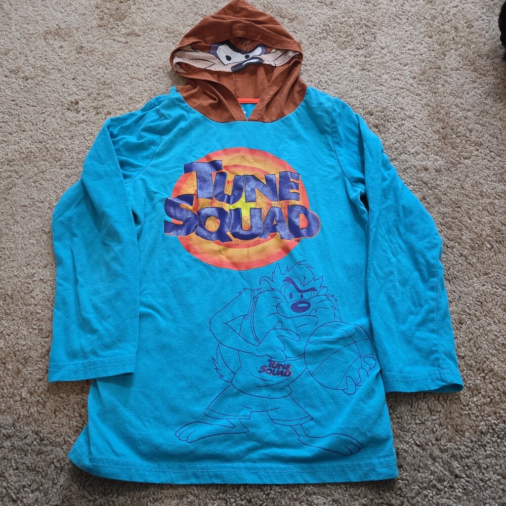 Space Jam Taz Boys Hooded Shirt 10 Tune Squad Deep Teal 2021 - Picture 2 of 16